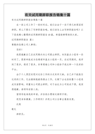 有关试用期辞职报告锦集十篇