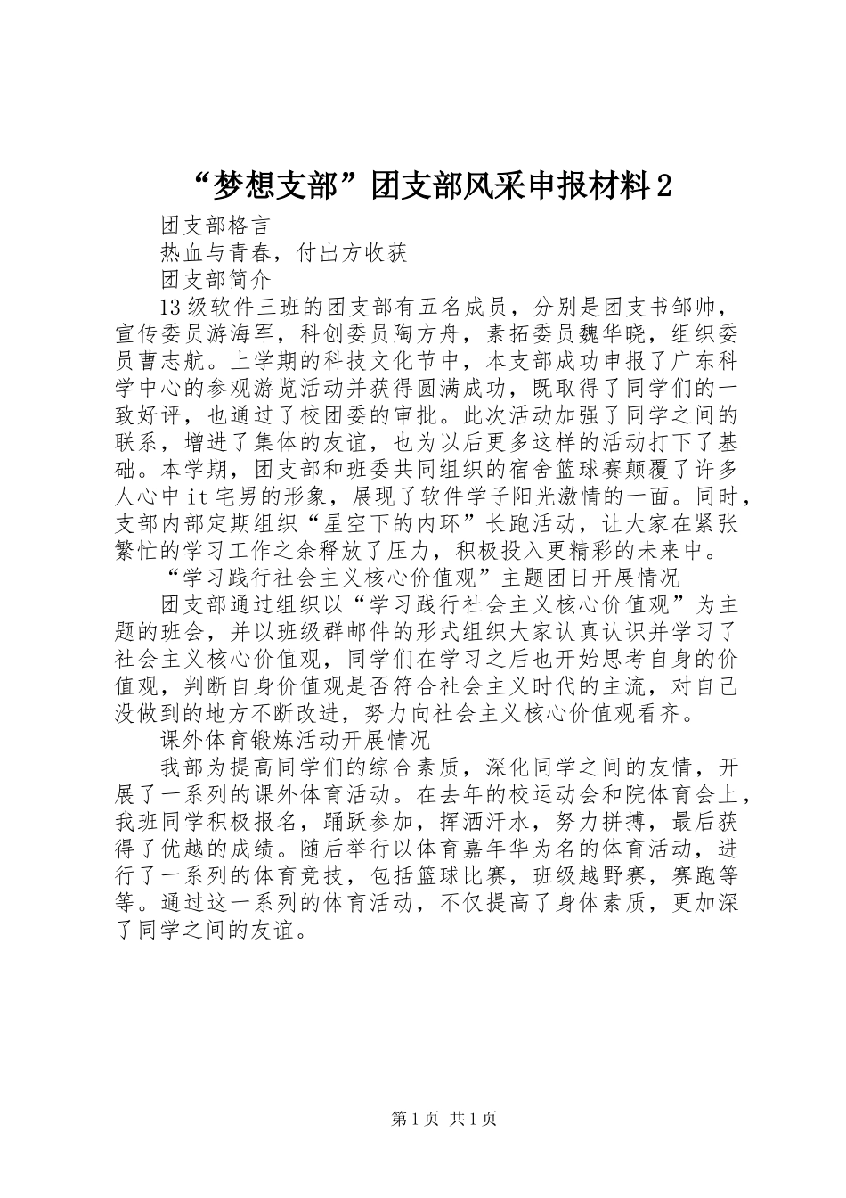 “梦想支部”团支部风采申报材料2_第1页