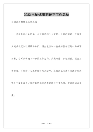 2024出纳试用期转正工作总结