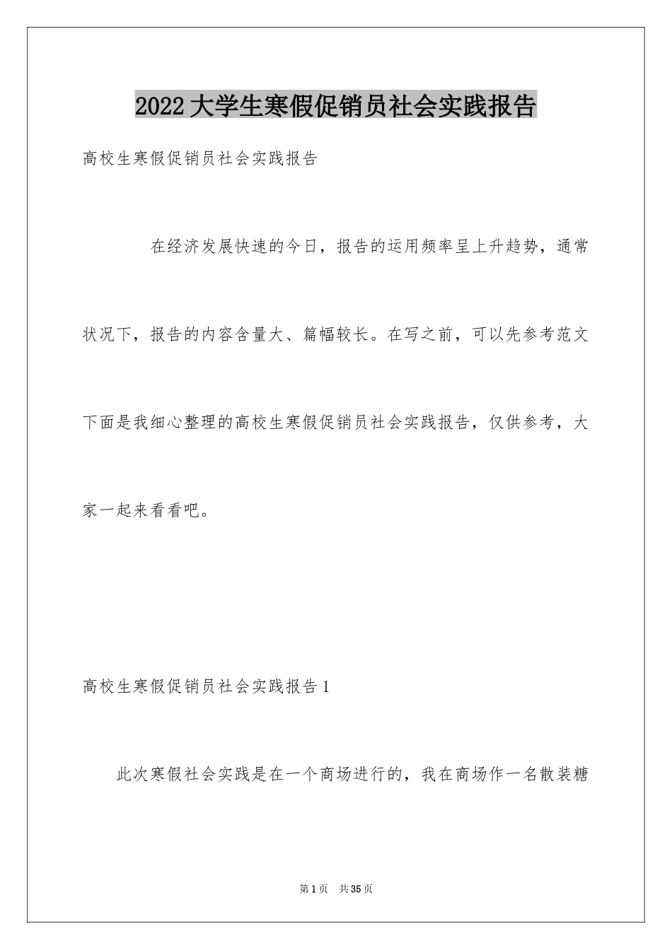 2024大学生寒假促销员社会实践报告_第1页