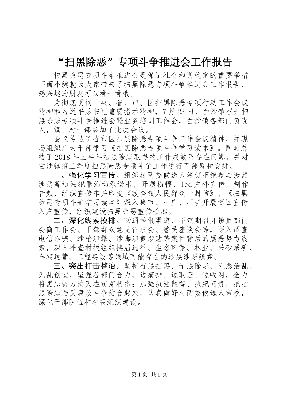 “扫黑除恶”专项斗争推进会工作报告_第1页