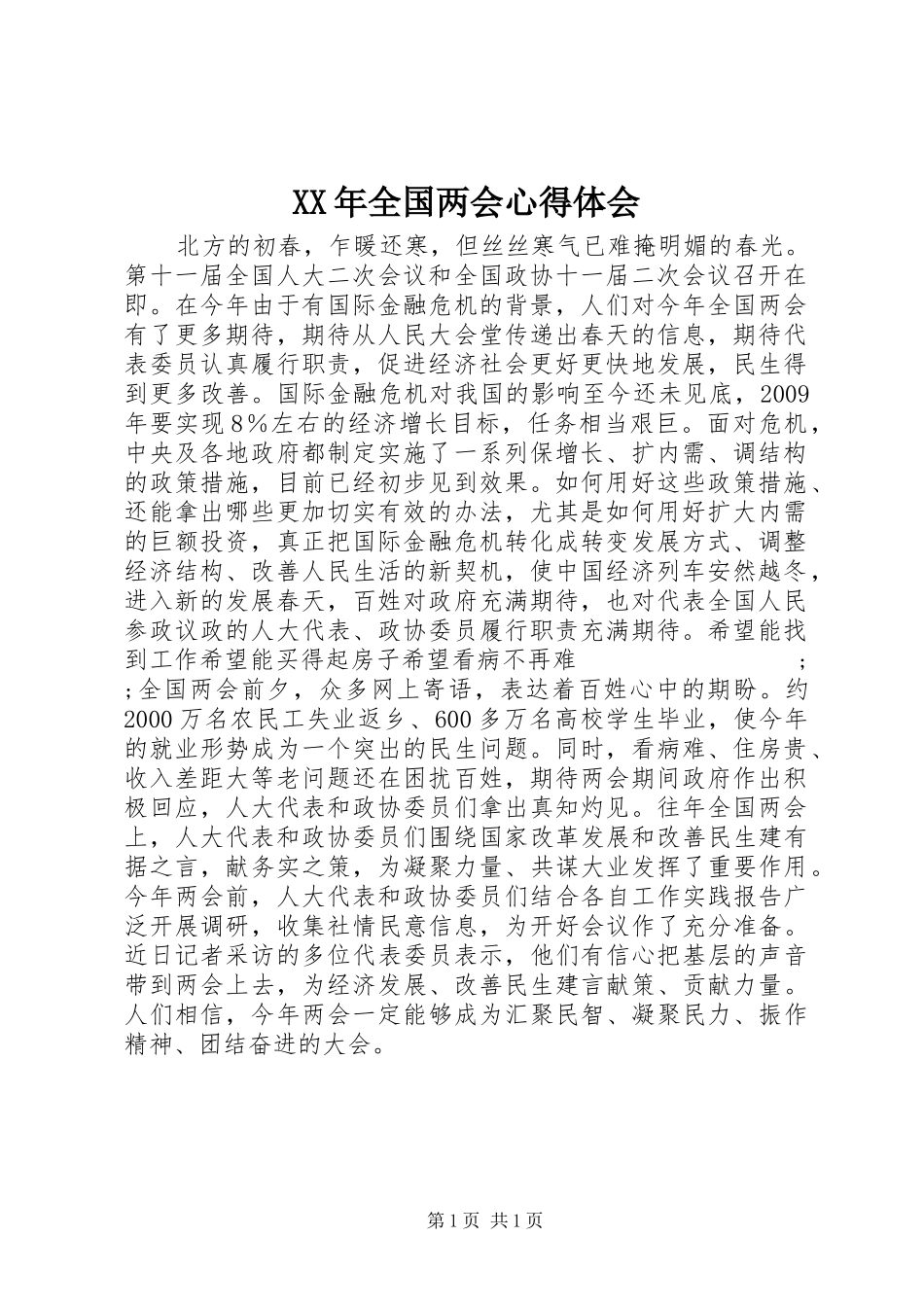 XX年全国两会心得体会_第1页