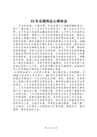 XX年全国两会心得体会