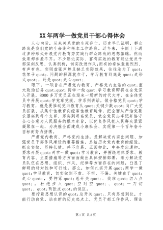 XX年两学一做党员干部心得体会