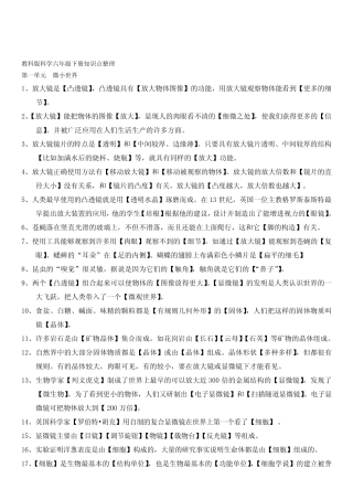 最新教科版科学六年级下册重点知识点整理 