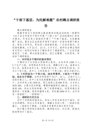 “干部下基层，为民解难题”农村蹲点调研报告