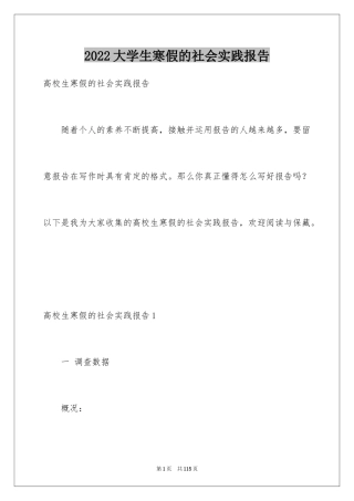 2024大学生寒假的社会实践报告