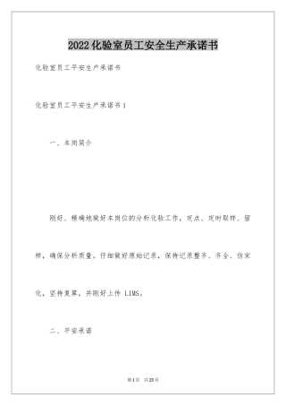 2024化验室员工安全生产承诺书