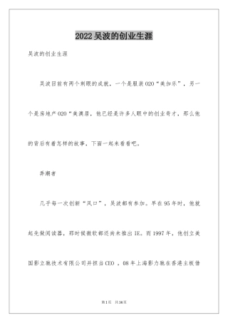 2024吴波的创业生涯