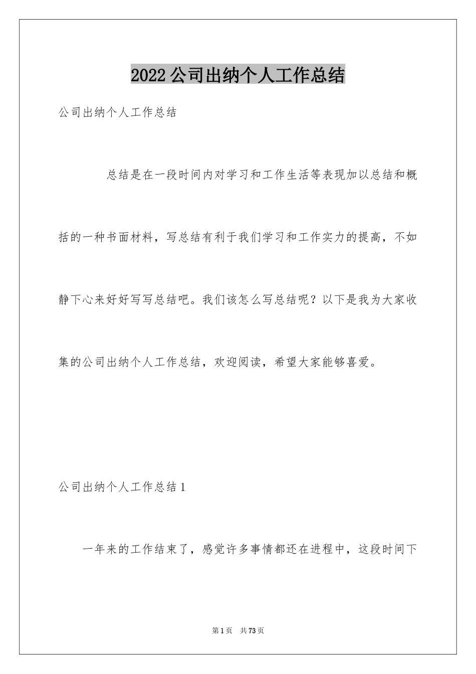 2024公司出纳个人工作总结_第1页