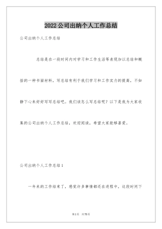 2024公司出纳个人工作总结