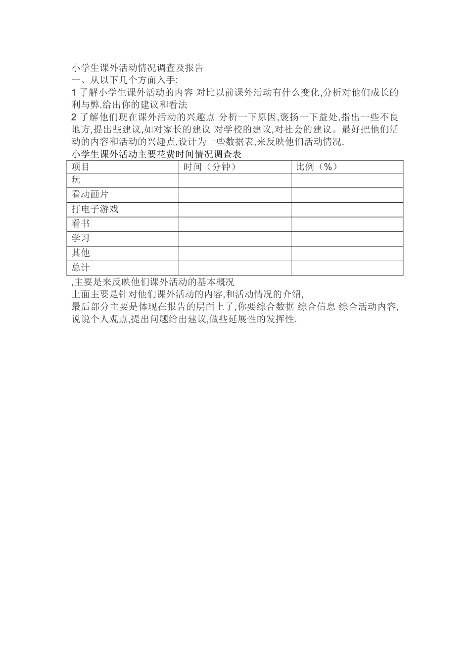 小学生课外活动情况调查及报告_第1页