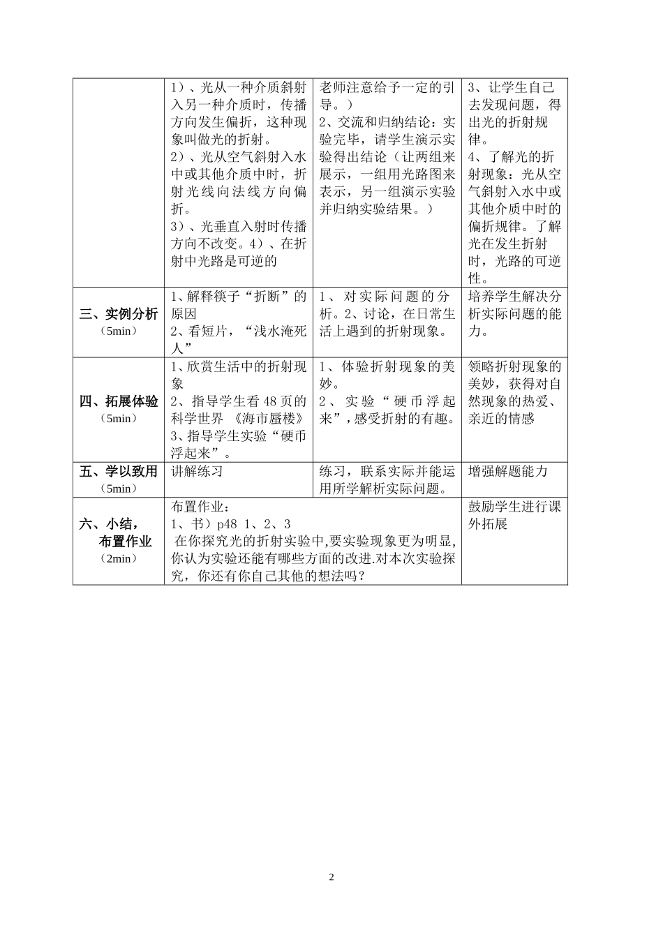 教学设计《光的折射》(新课标初中物理教案)_第2页