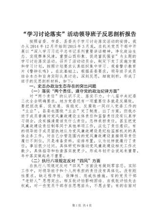 “学习讨论落实”活动领导班子反思剖析报告