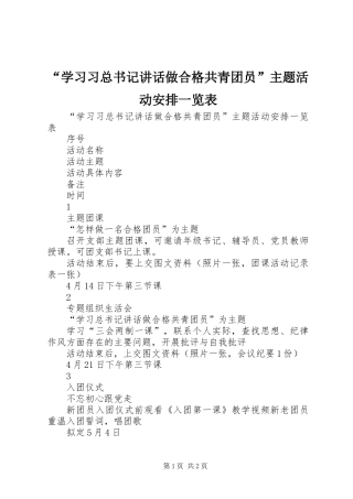 “学习习总书记讲话做合格共青团员”主题活动安排一览表