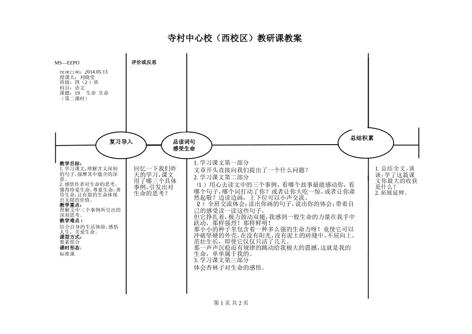 《生命生命》教案_第1页