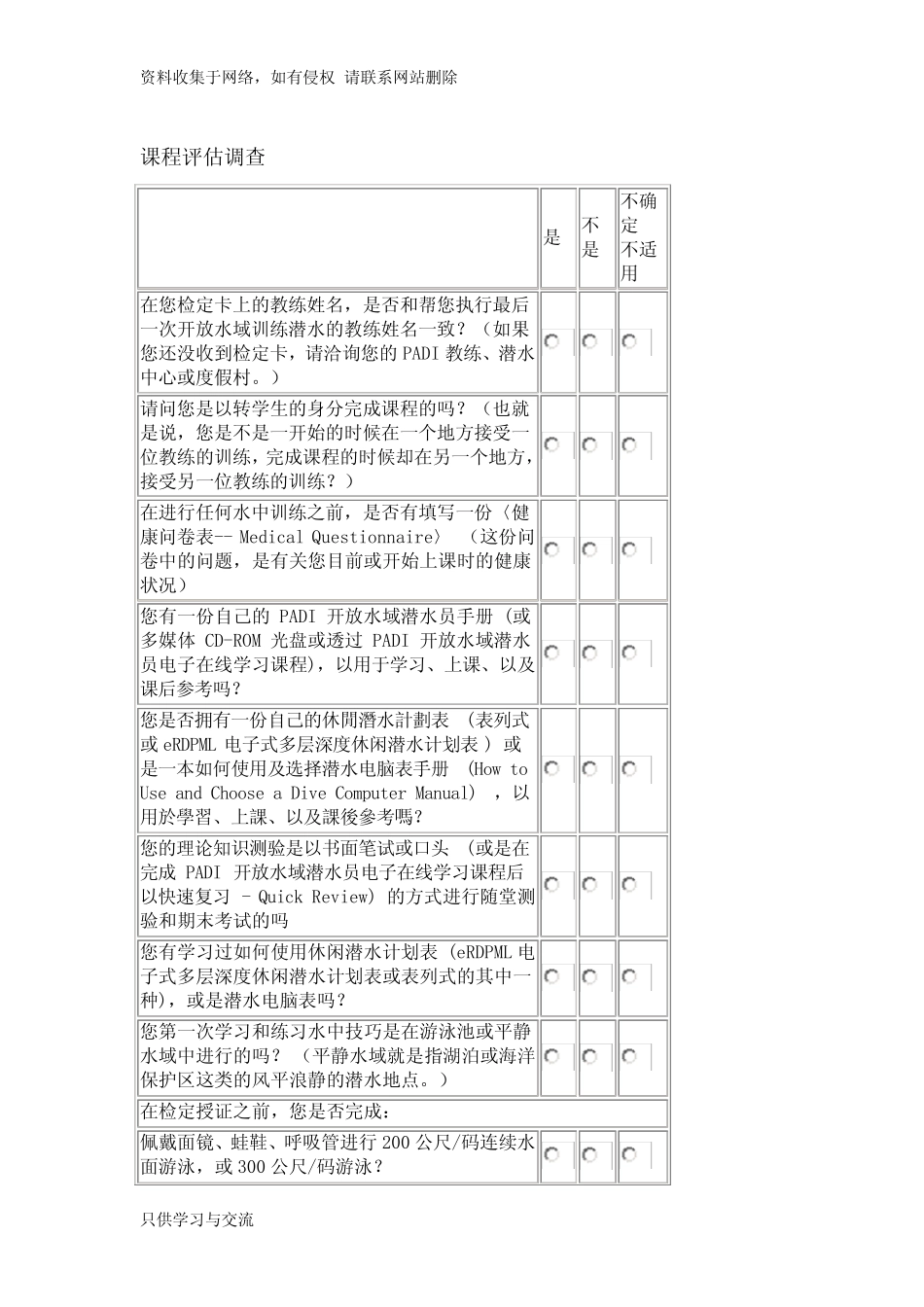 PADI课程OW技巧明细 _第1页