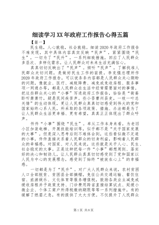 细读学习XX年政府工作报告心得五篇
