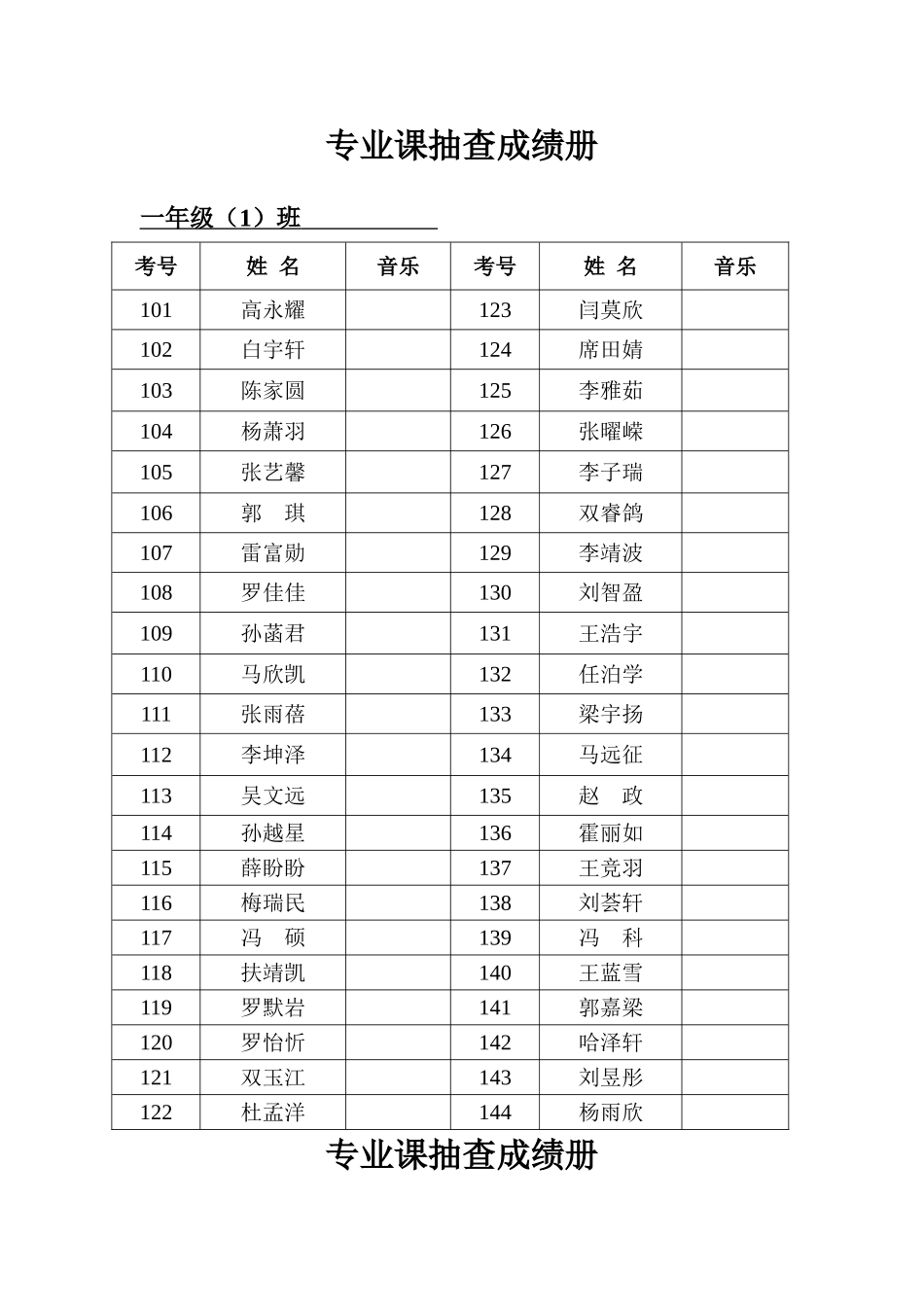 专业课抽查成绩册_第1页