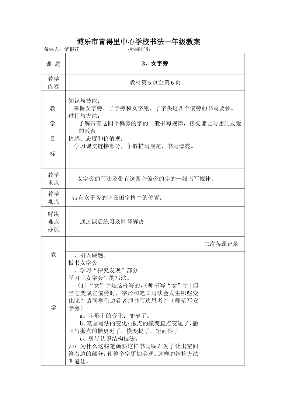一年级下册女字旁教案_第1页