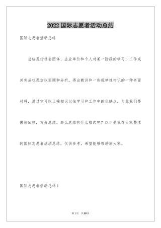 2024国际志愿者活动总结