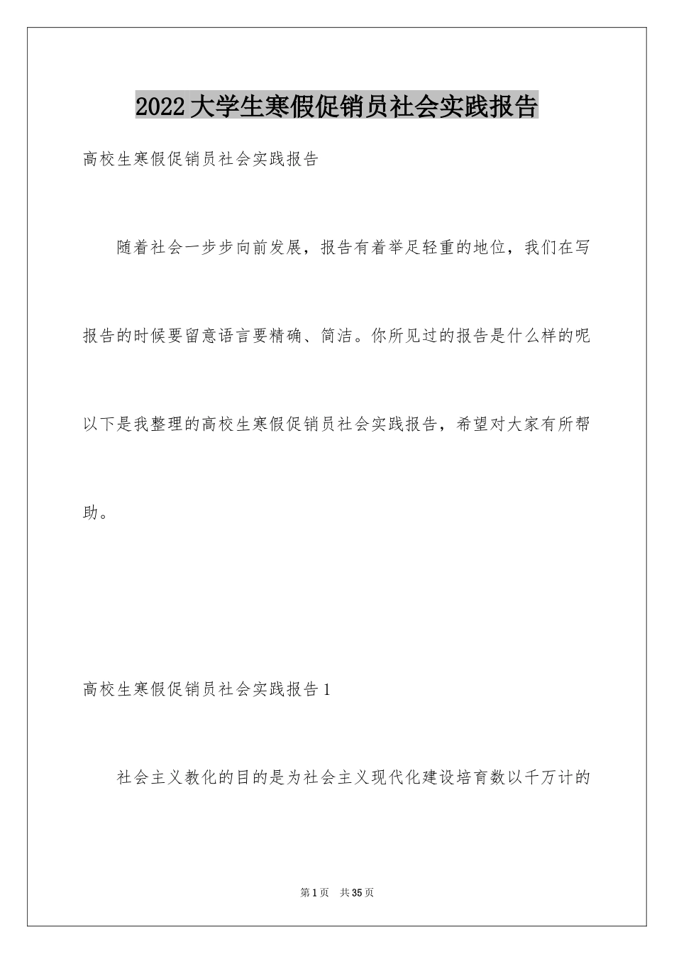 2024大学生寒假促销员社会实践报告_1_第1页