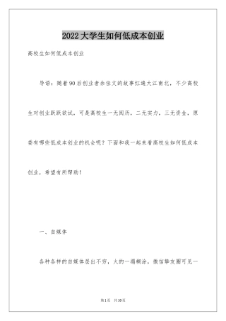 2024大学生如何低成本创业