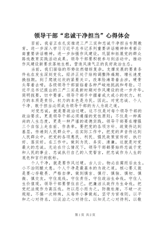 领导干部“忠诚干净担当”心得体会