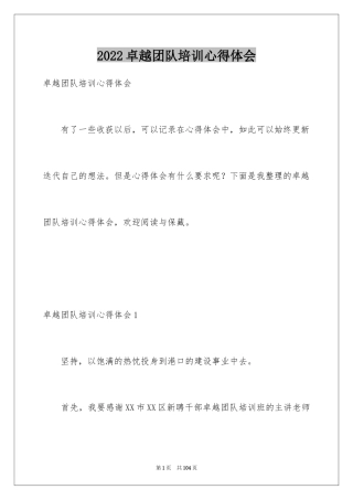 2024卓越团队培训心得体会