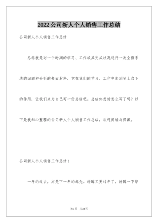 2024公司新人个人销售工作总结