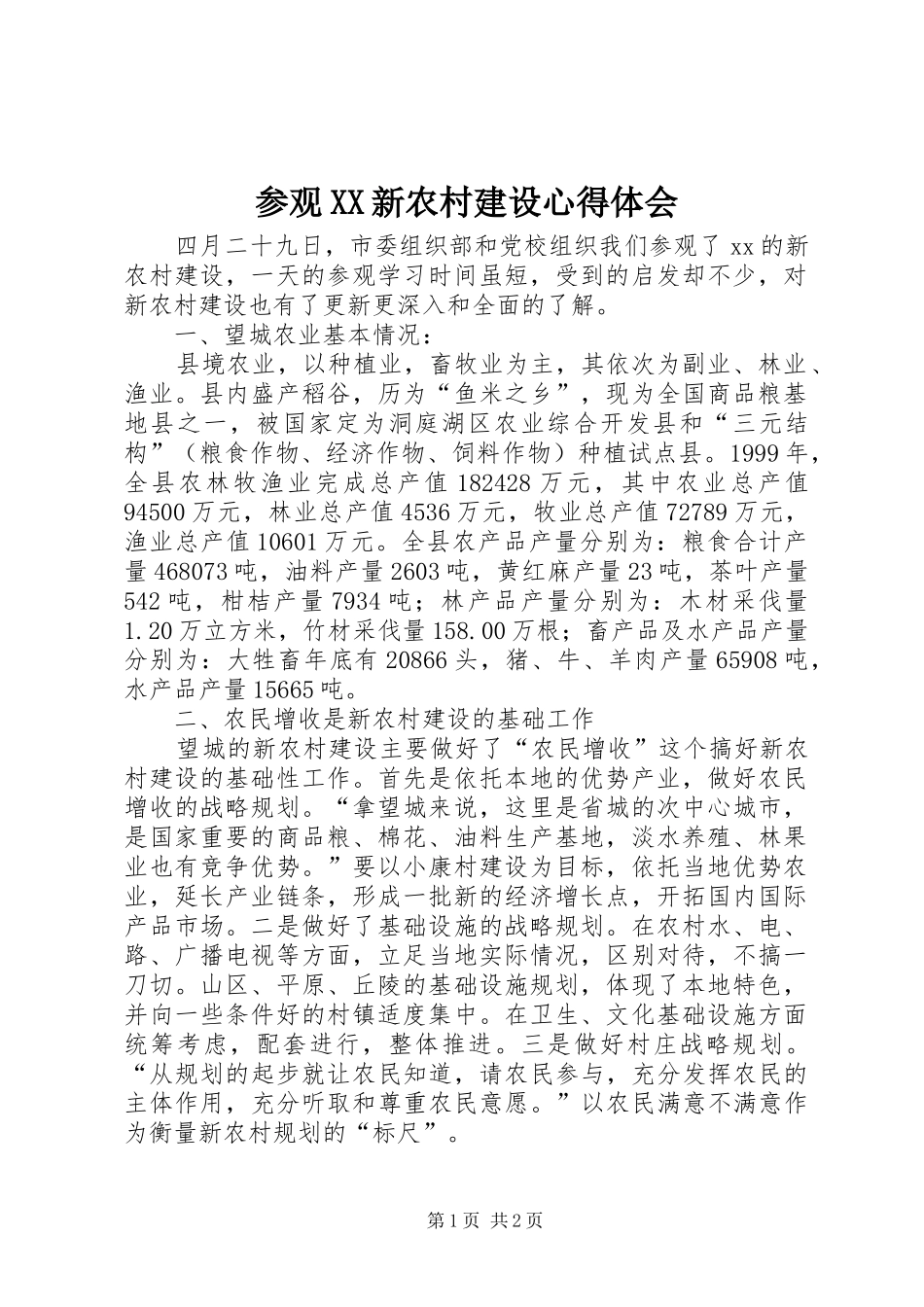 参观XX新农村建设心得体会_第1页