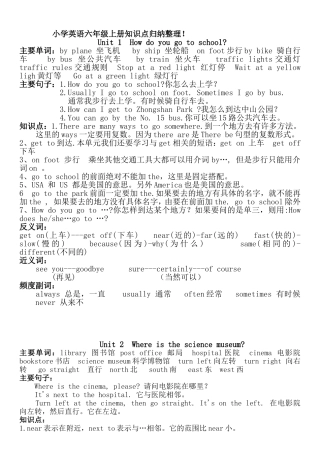 小学英语六年级上册知识点归纳整理