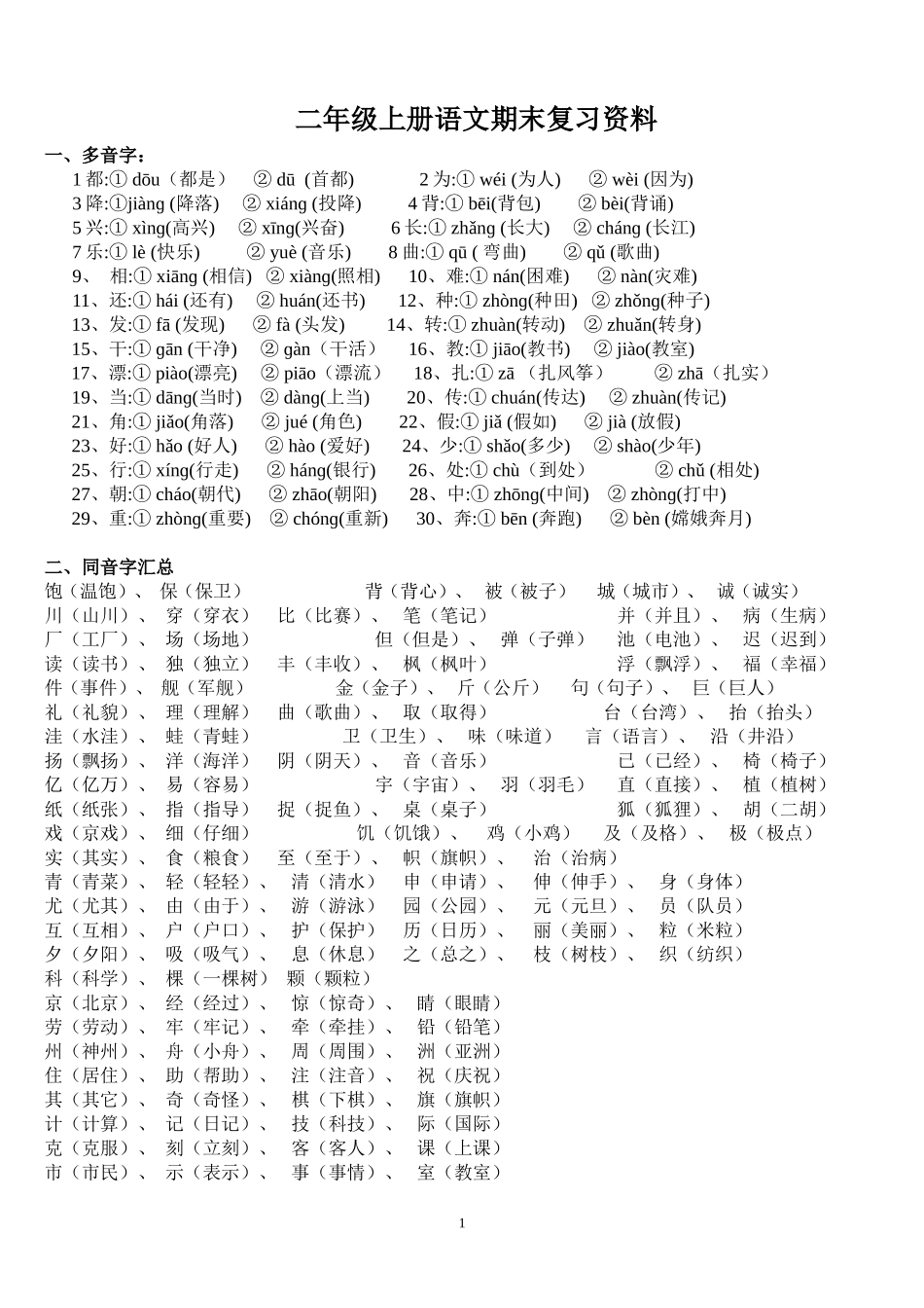 二年级上册语文复习知识点(值得推荐)[1]_第1页