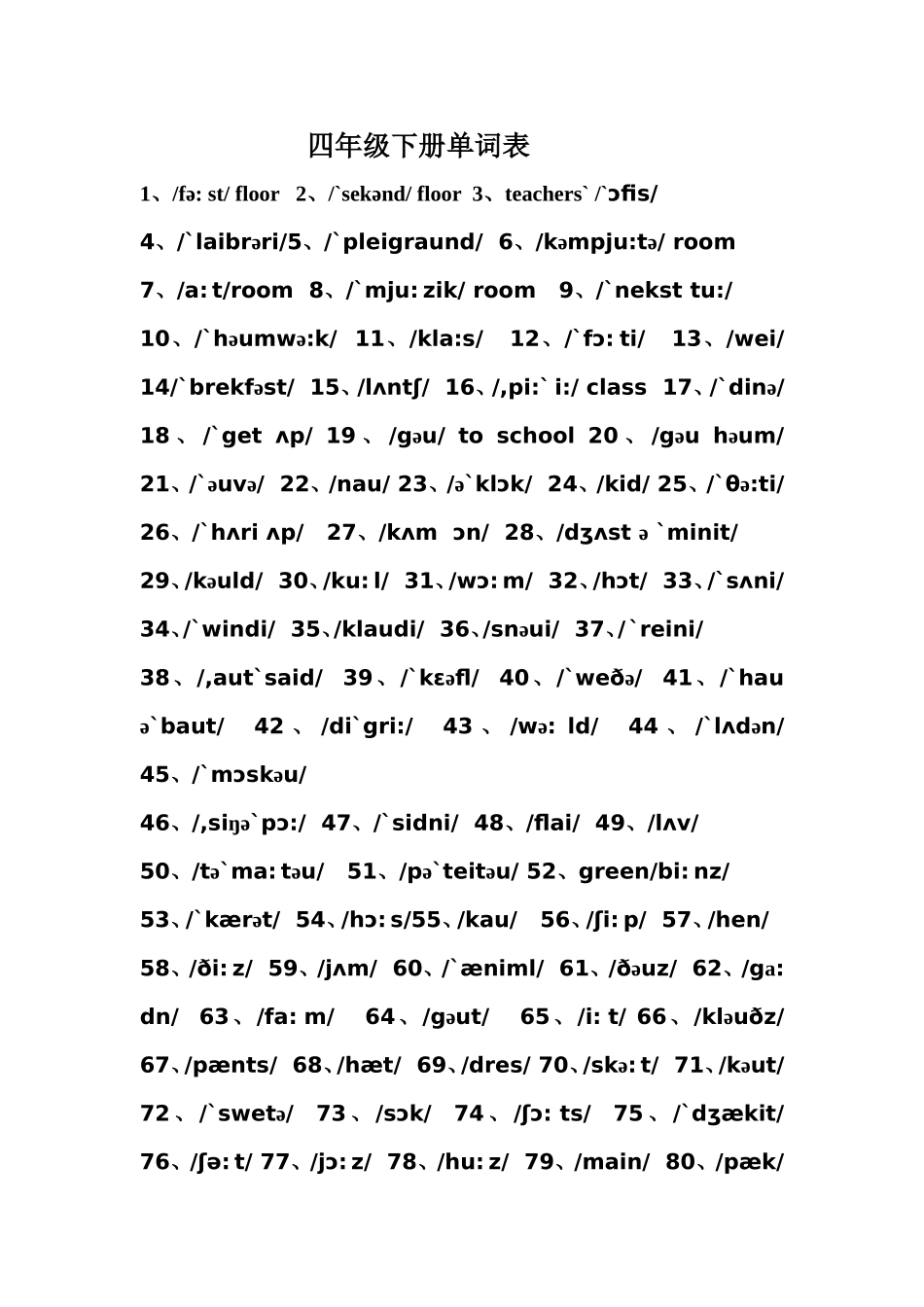四年级下册单词表_第1页