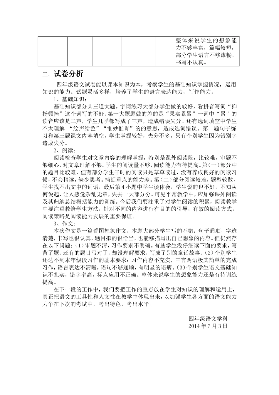 四年级语文学科试卷分析_第2页