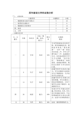 四年级语文学科试卷分析