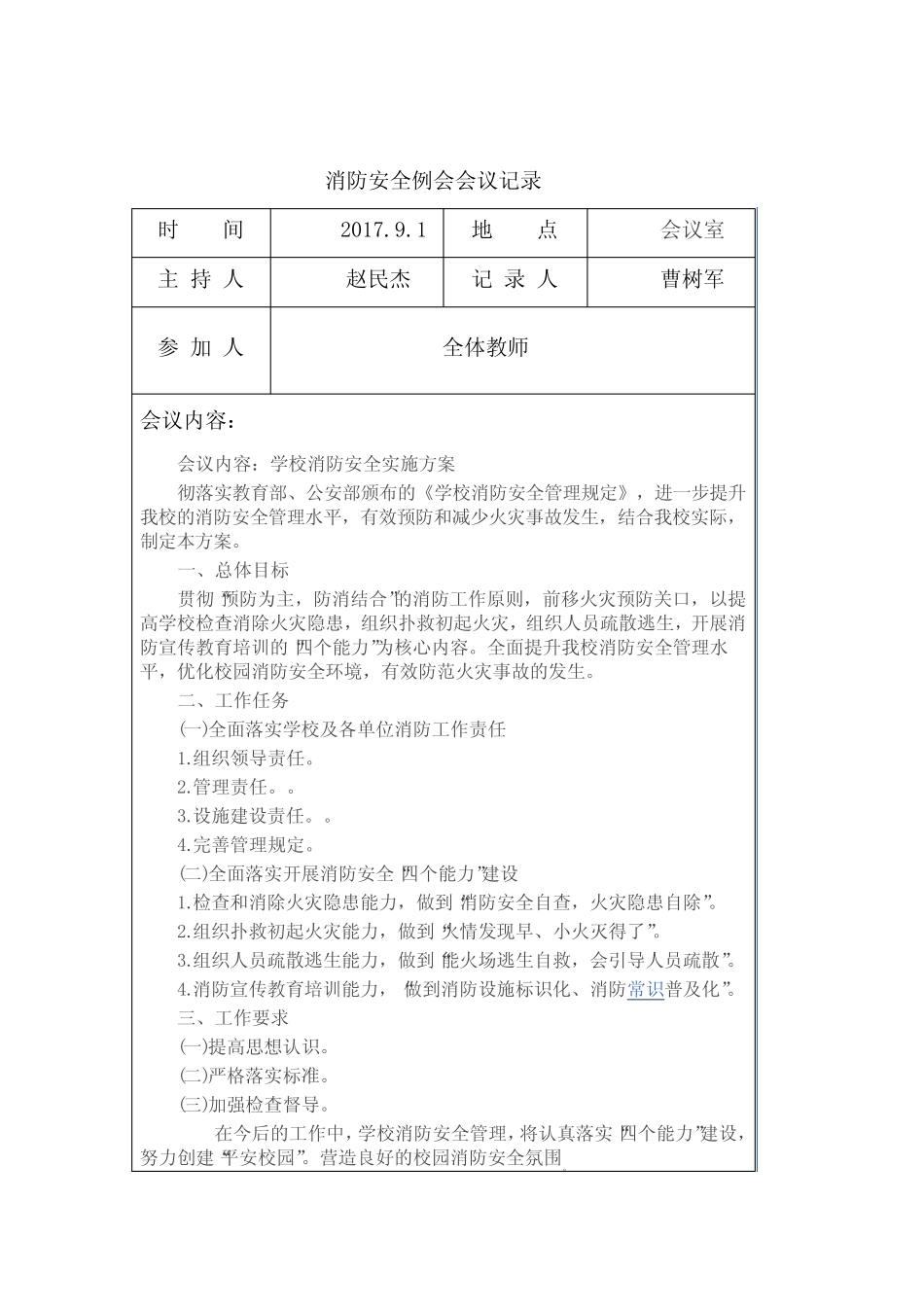 (完整)消防安全例会会议记录,推荐文档_第1页