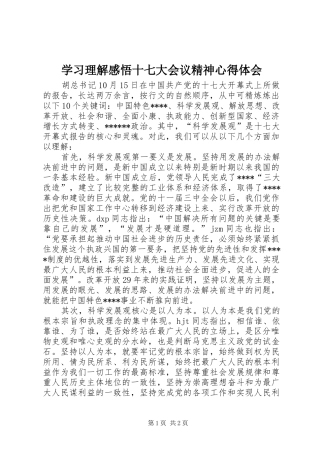 学习理解感悟十七大会议精神心得体会