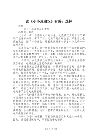 读《小小流浪汉》有感：选择