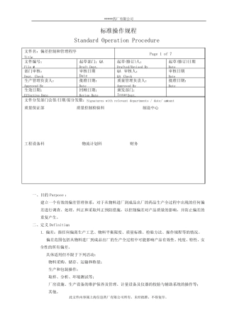 ××药厂偏差控制和管理程序 