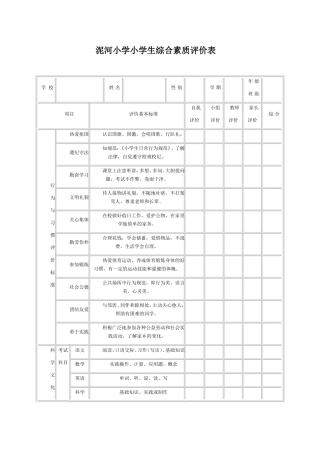 泥河小学小学生综合素质评价表