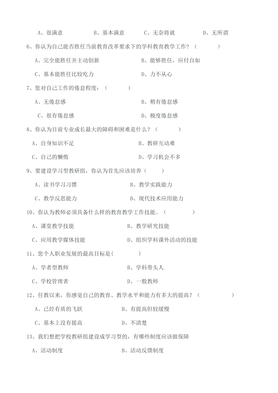 青年教师专业成长状况问卷调查表_第2页