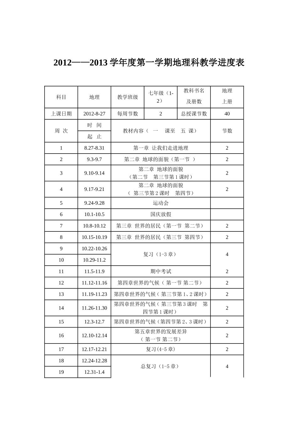七年级地理上册教学计划表(湘教版)_第2页