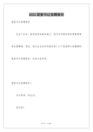 2024团委书记竞聘报告