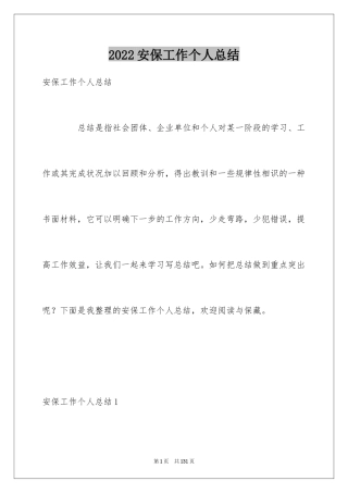 2024安保工作个人总结