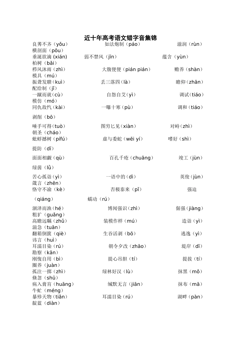 近十年高考语文错字音集锦_第1页