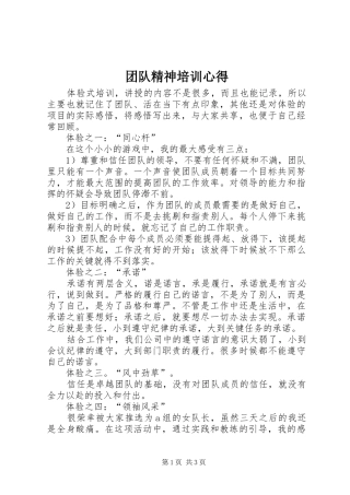 团队精神培训心得