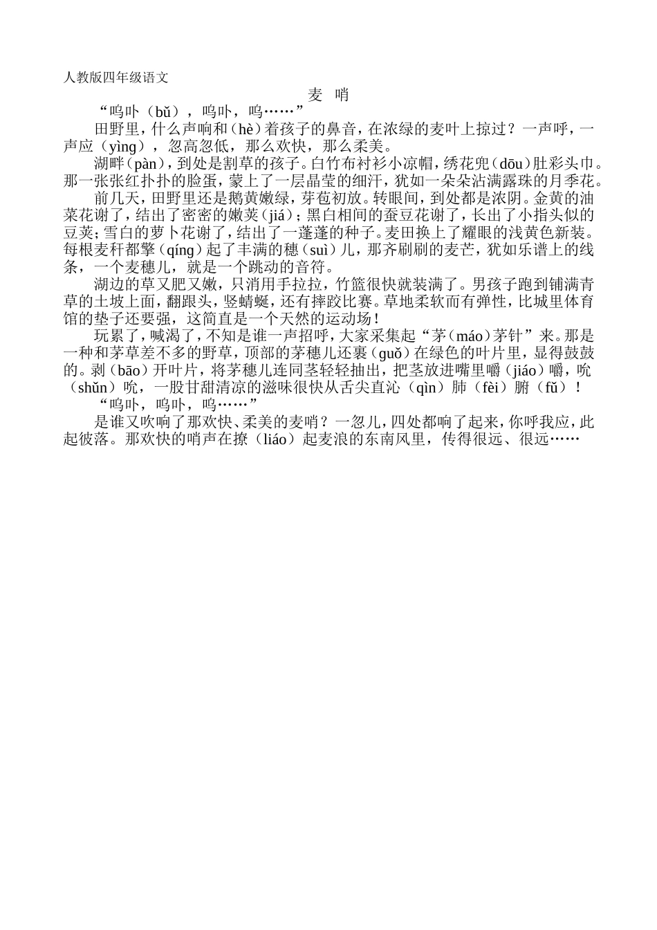 人教版四年级语文《麦哨》_第1页