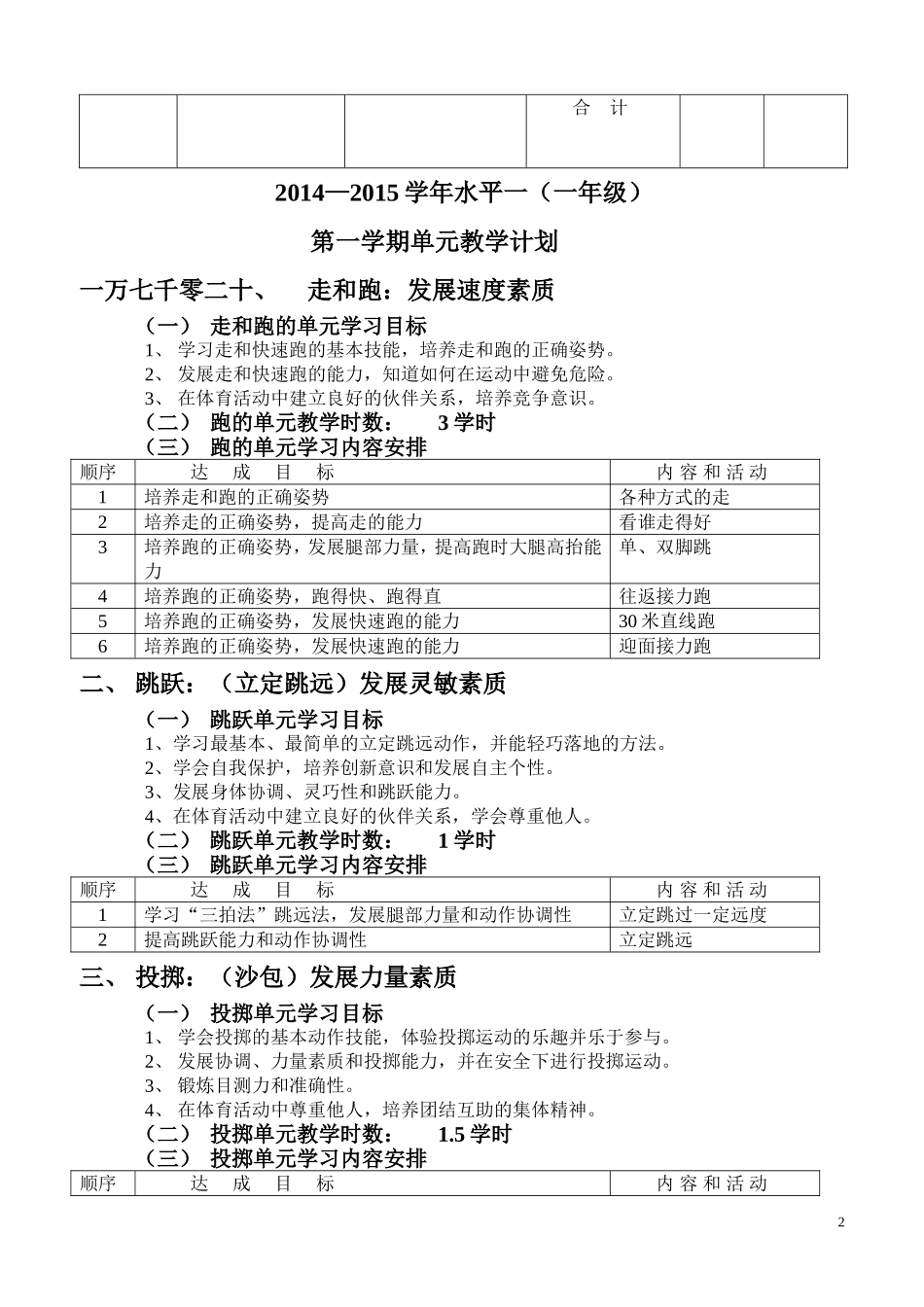一年级（水平一）教学计划（2014、一）_第2页
