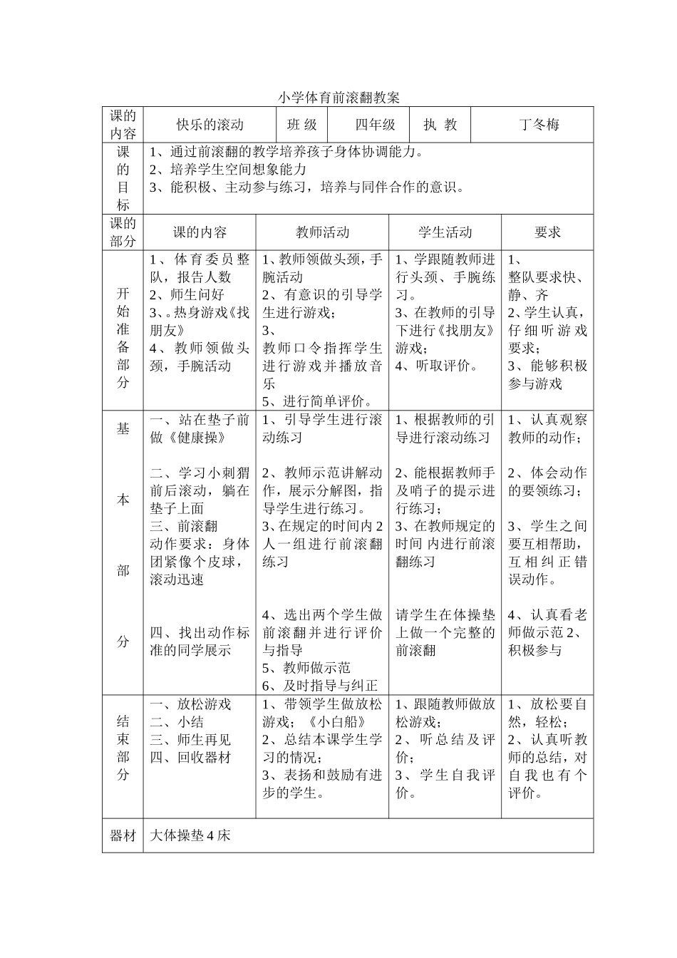 小学二年级体育前滚翻的教案_第2页